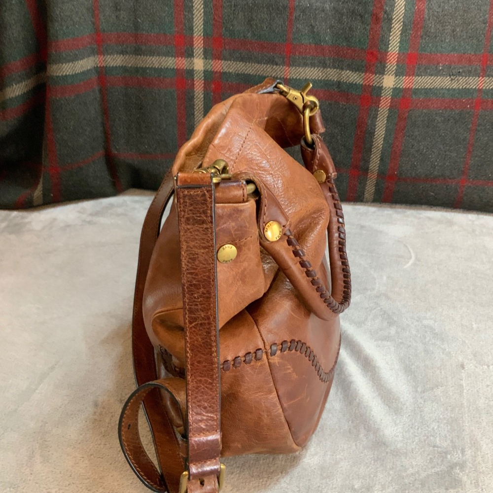 Frye Melissa Whipstitch Leather Hobo Bag Cognac Brown Magnetic Snap Shoulder Bag - Picture 5 of 10